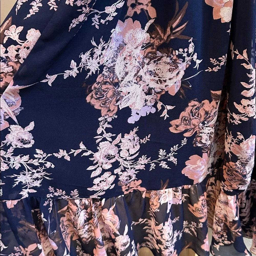 Chelsea28 Floral Ruffle Wrap Midi Dress Navy Romantic Cottagecore
